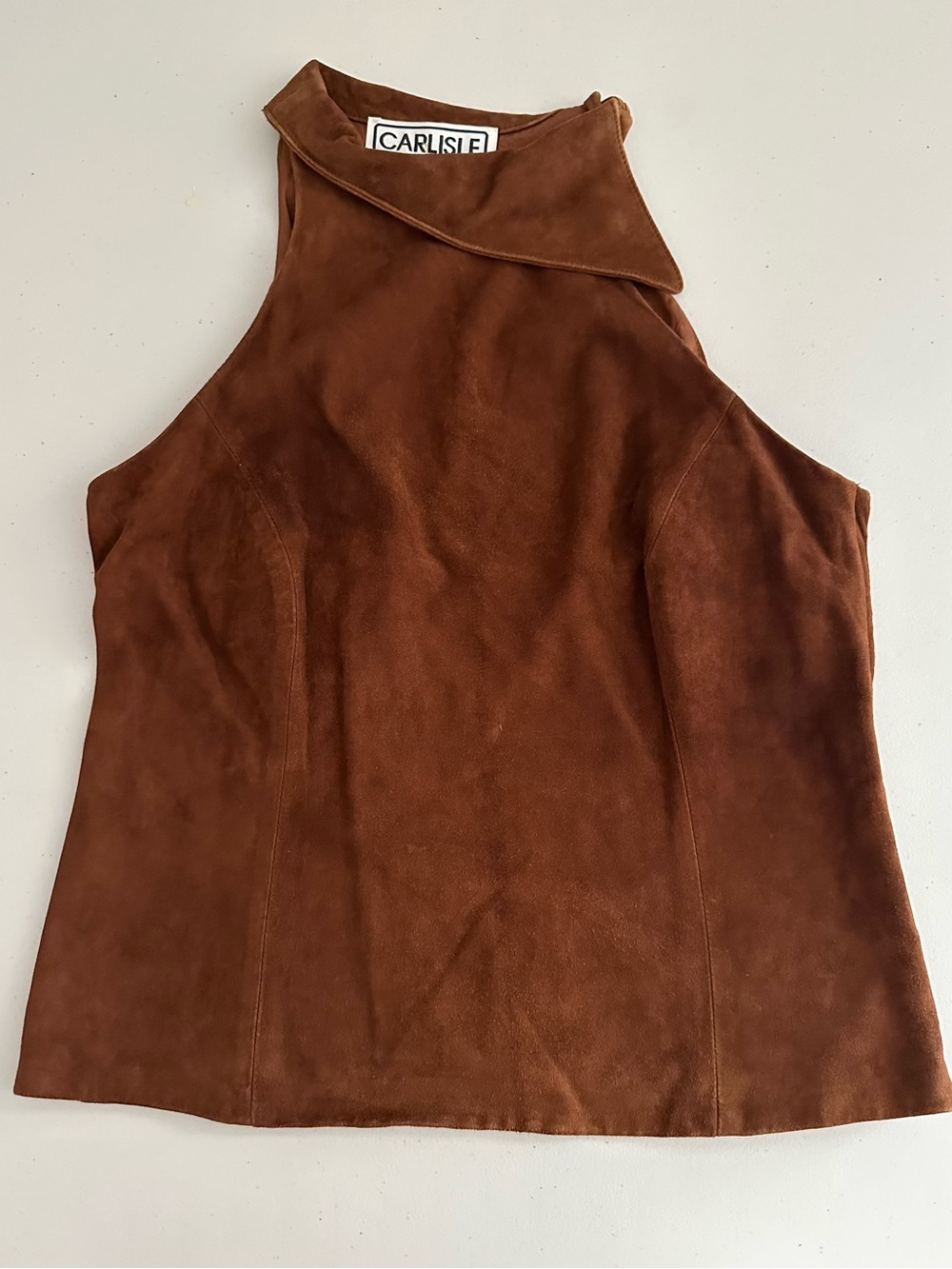 Vintage 90s Carlisle 100% Suede Leather Mock Neck Sleeveless Top Size 8 Western